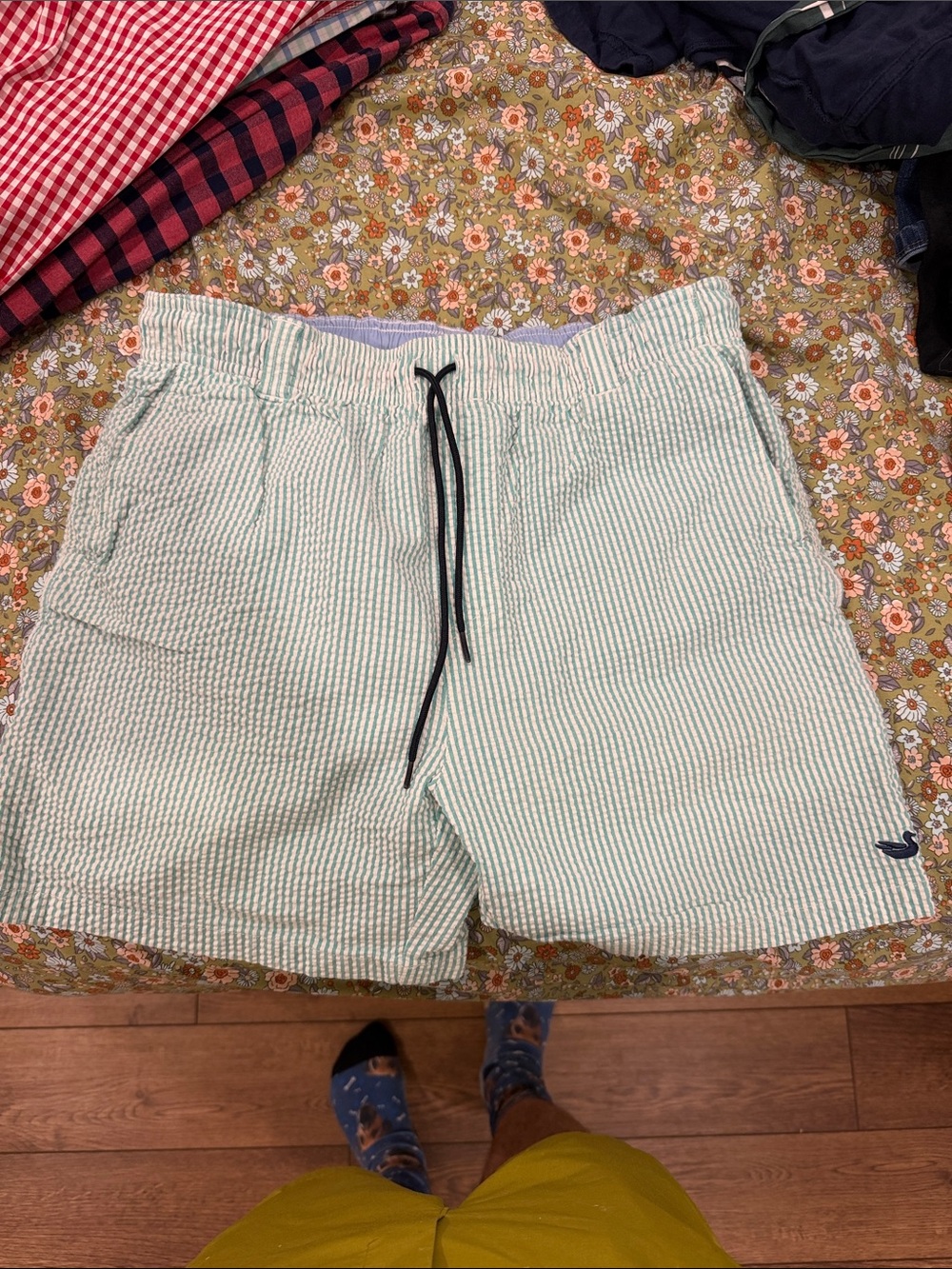 Southern Marsh Green and White Seersucker Swim Trunks